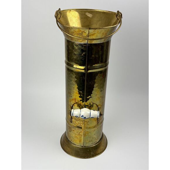 5KAN Copper/Brass Coal Scuttle Bucket Water Fire Umbrella or Cane Stand 20" Tall - Picture 6 of 10